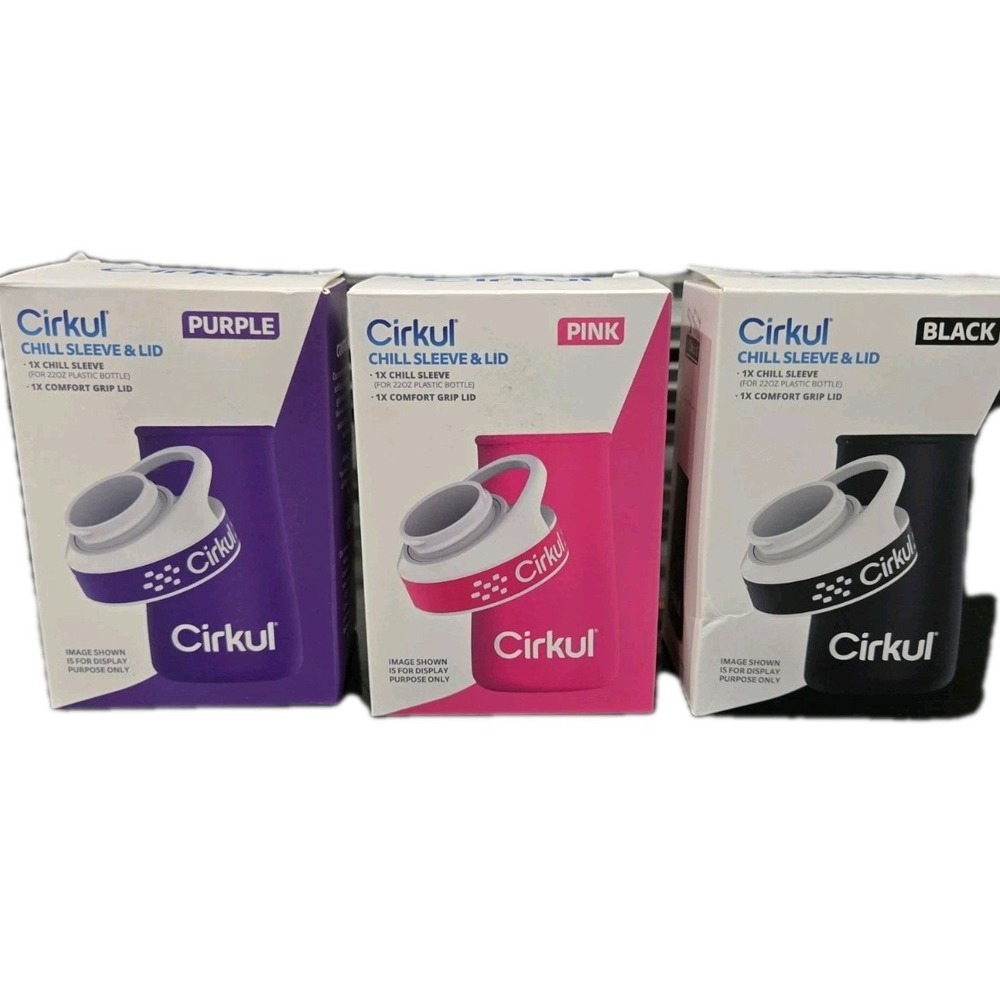 Lot Of 17 Cirkul Chill Sleeve Comfort Grip Lids 22oz Bottle Black Pink Purple